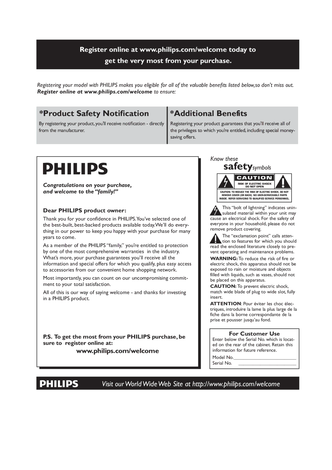 Philips AJ7040D user manual Product Safety Noti Additional Benefits 