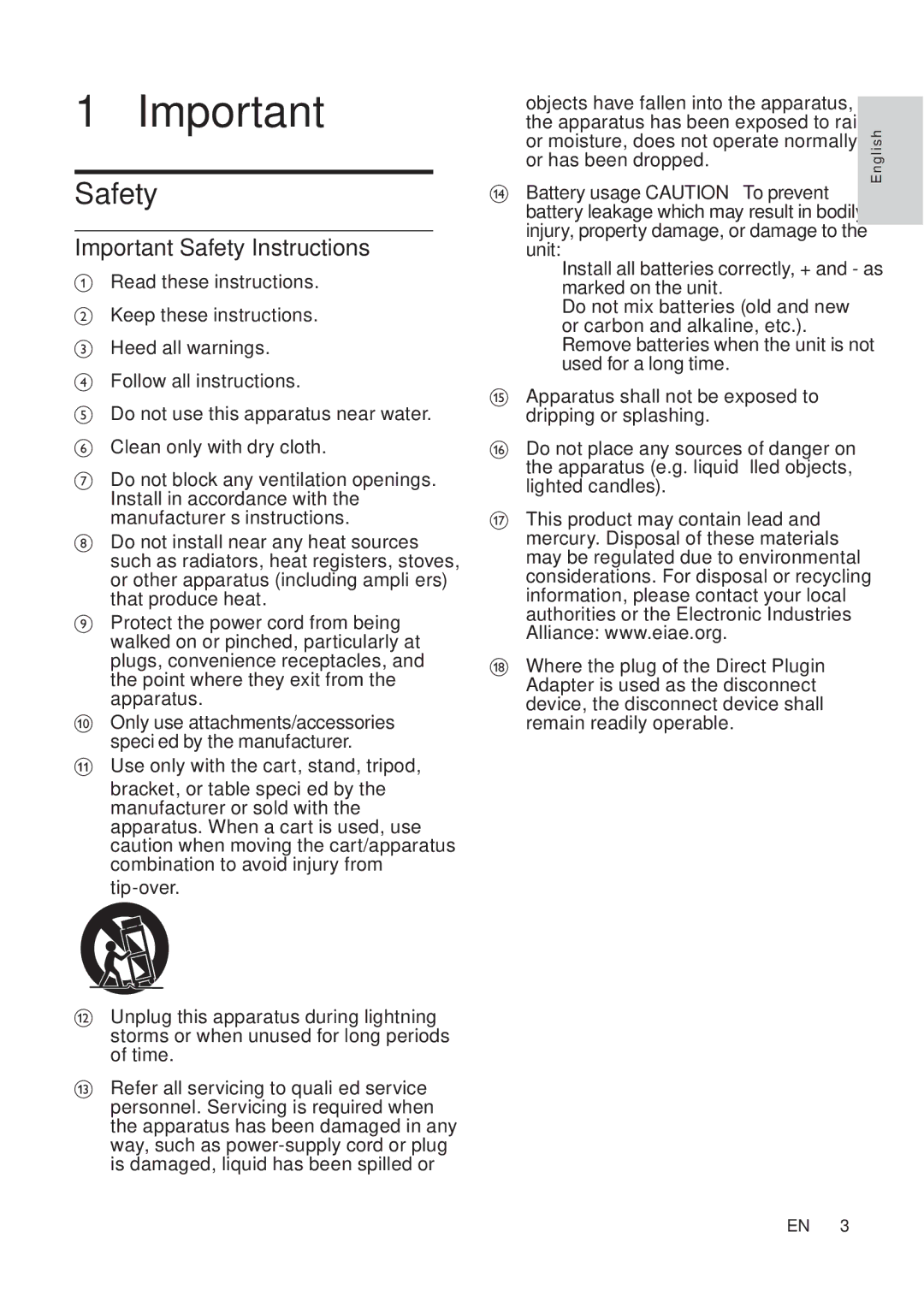 Philips AJ7040D user manual Important Safety Instructions 