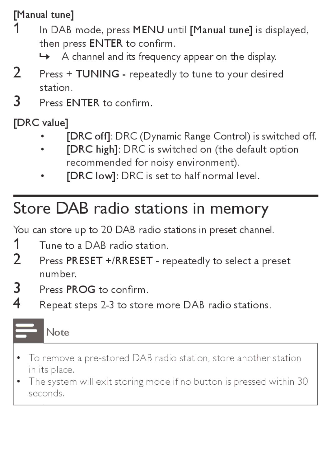 Philips AJB1002/05 user manual Store DAB radio stations in memory 