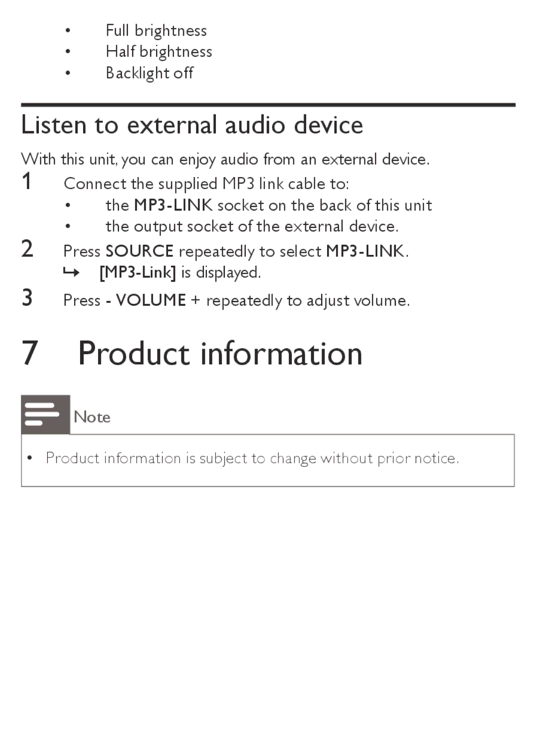 Philips AJB1002/05 user manual Product information, Listen to external audio device 