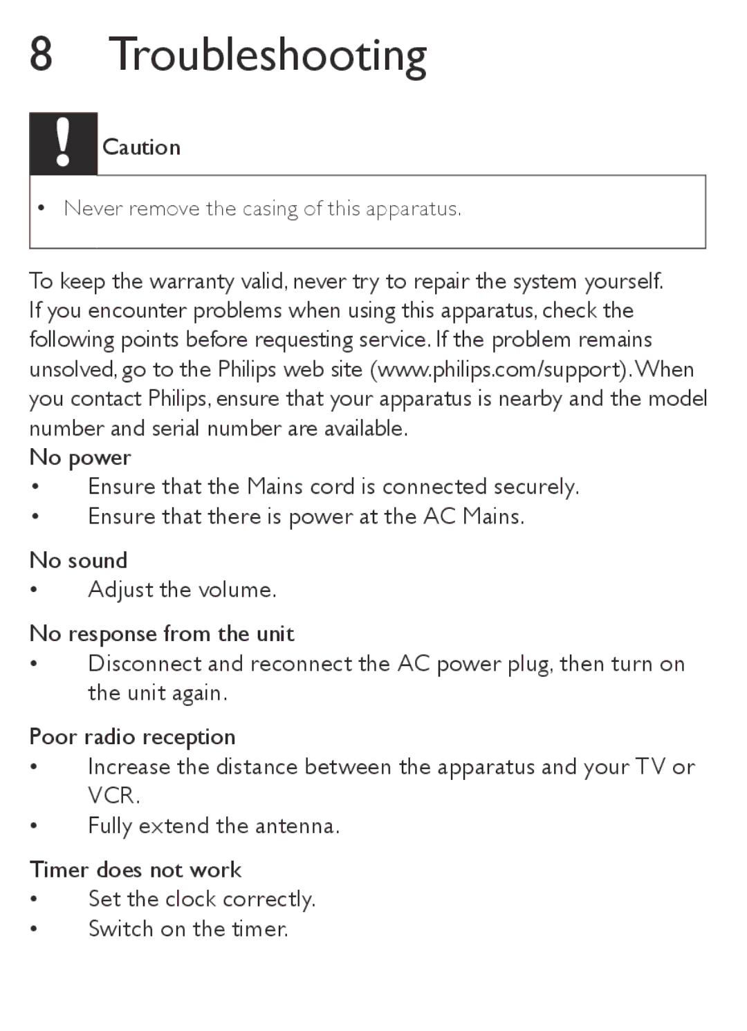 Philips AJB1002/05 user manual Troubleshooting 