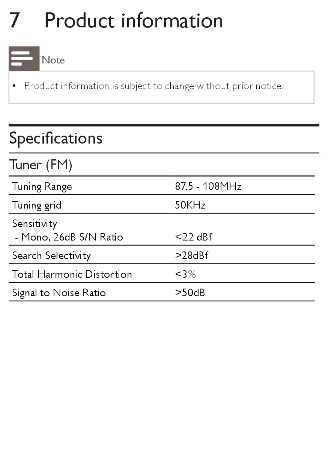 Philips AJB1002/79 user manual Product information, Specifications 