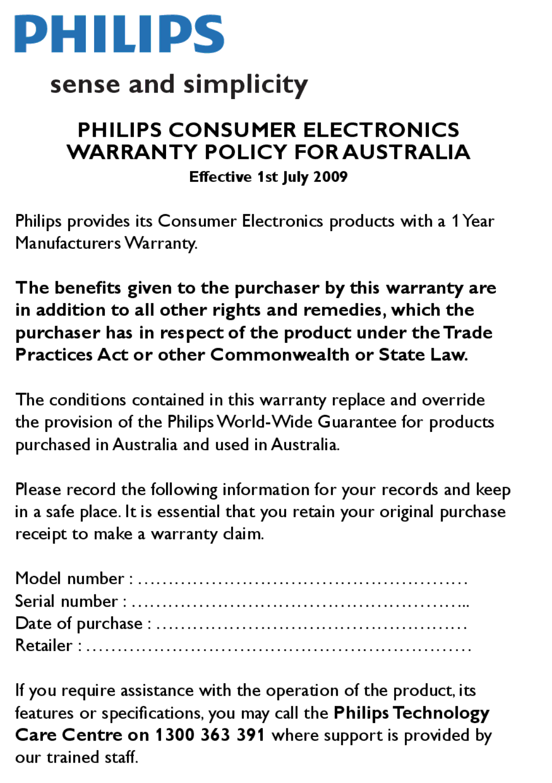 Philips AJB1002/79 user manual Sense and simplicity 