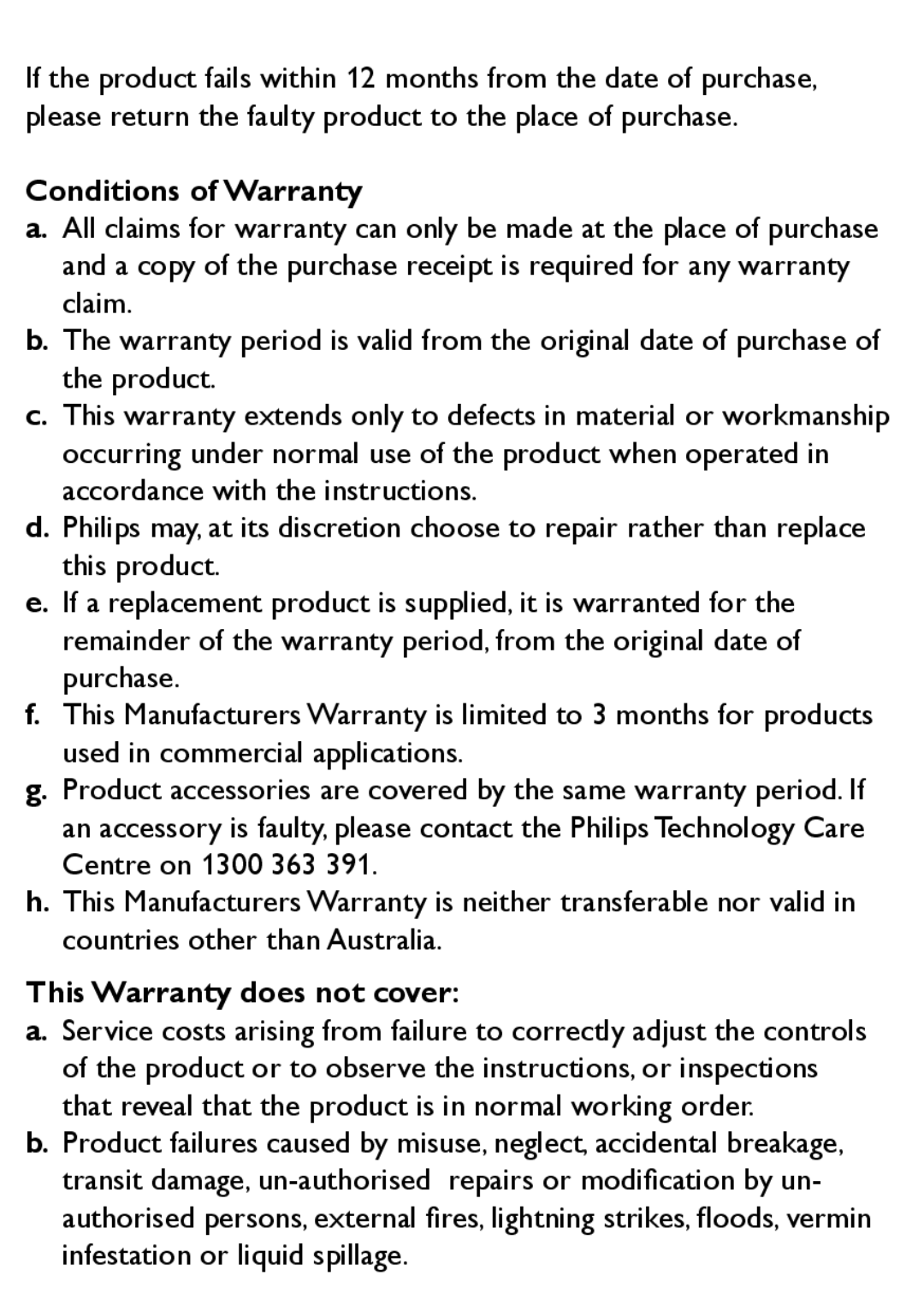 Philips AJB1002/79 user manual Conditions of Warranty 