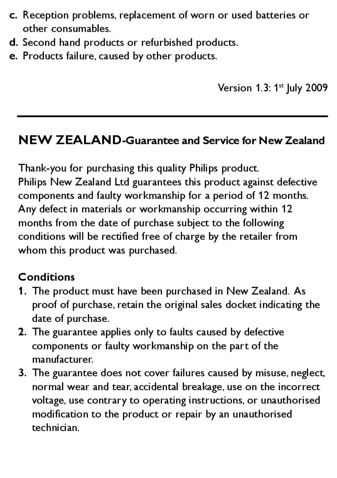 Philips AJB1002/79 user manual NEW ZEALAND-Guarantee and Service for New Zealand 