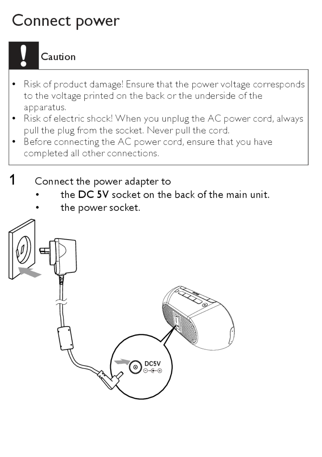 Philips AJB1002/79 user manual Connect power 