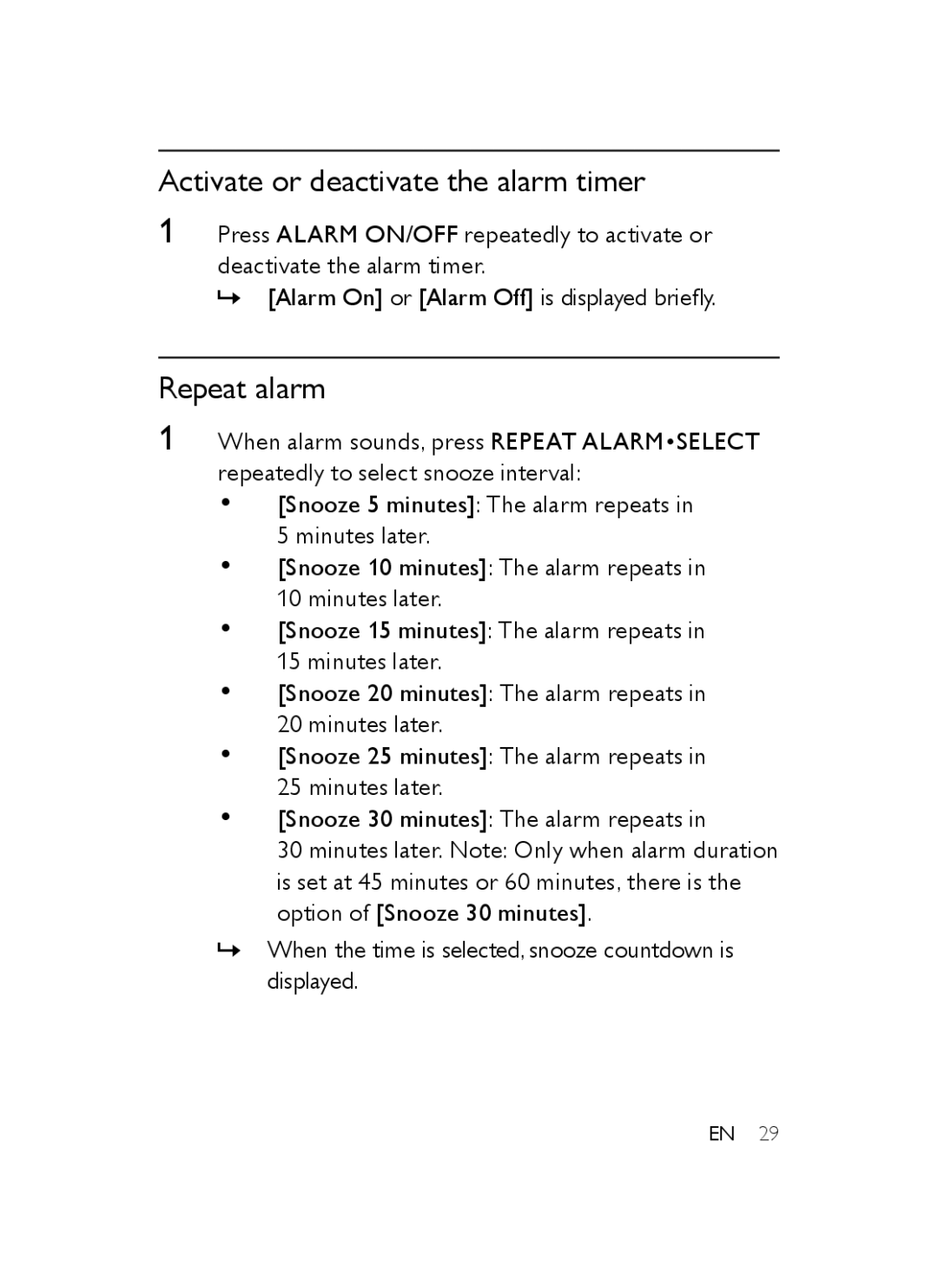 Philips AJB3552/05 user manual Activate or deactivate the alarm timer, Repeat alarm 