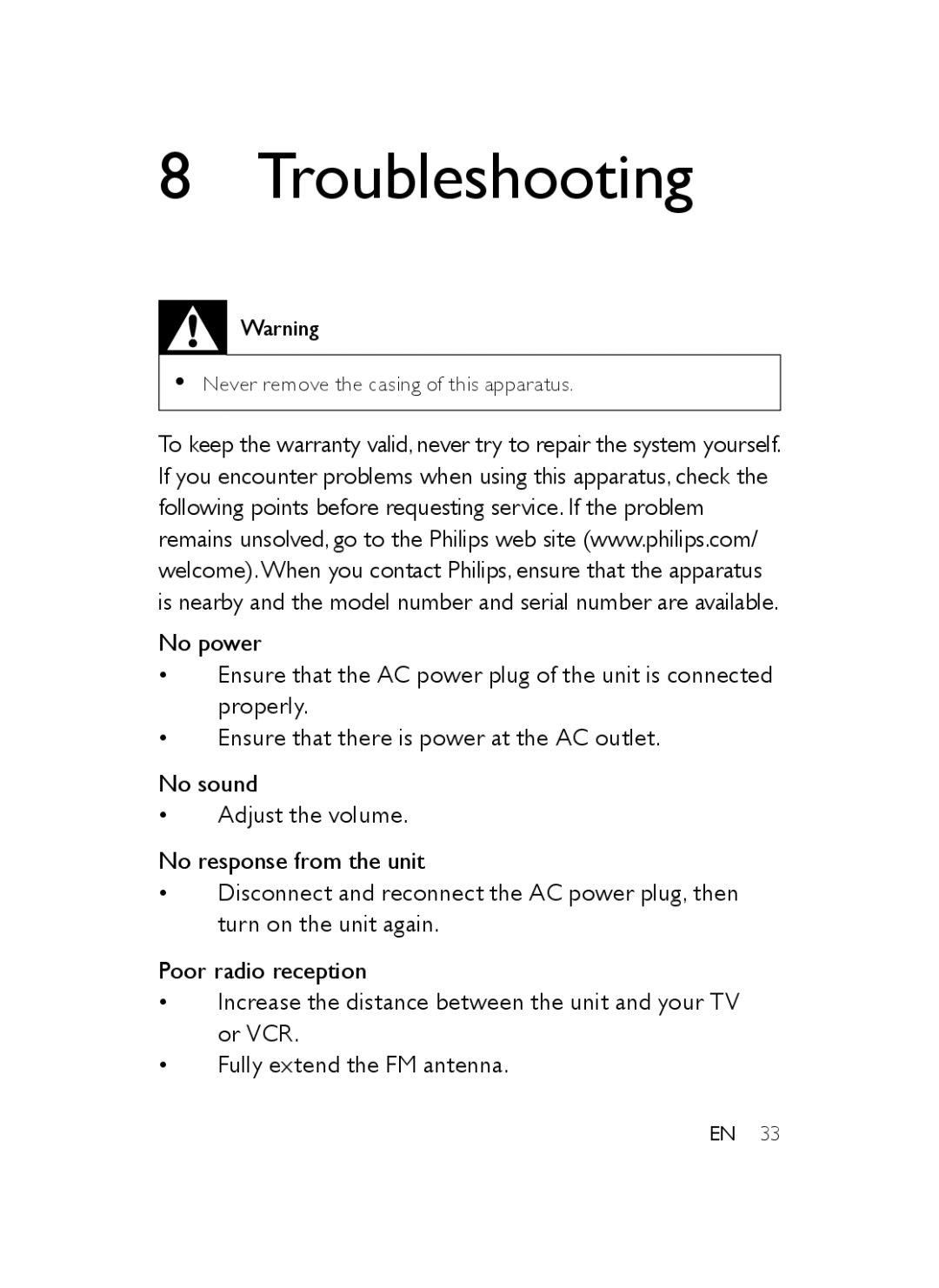 Philips AJB3552/05 user manual Troubleshooting 