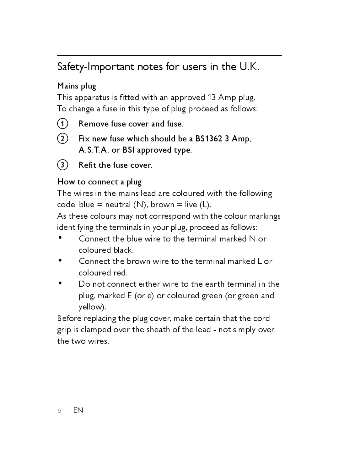 Philips AJB3552/05 user manual Safety-Important notes for users in the U.K 