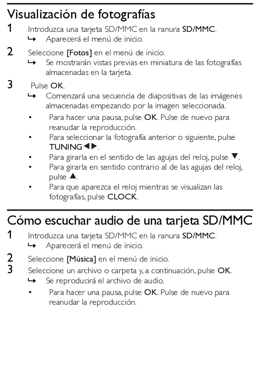 Philips AJL303 quick start Visualización de fotografías, Tuning 