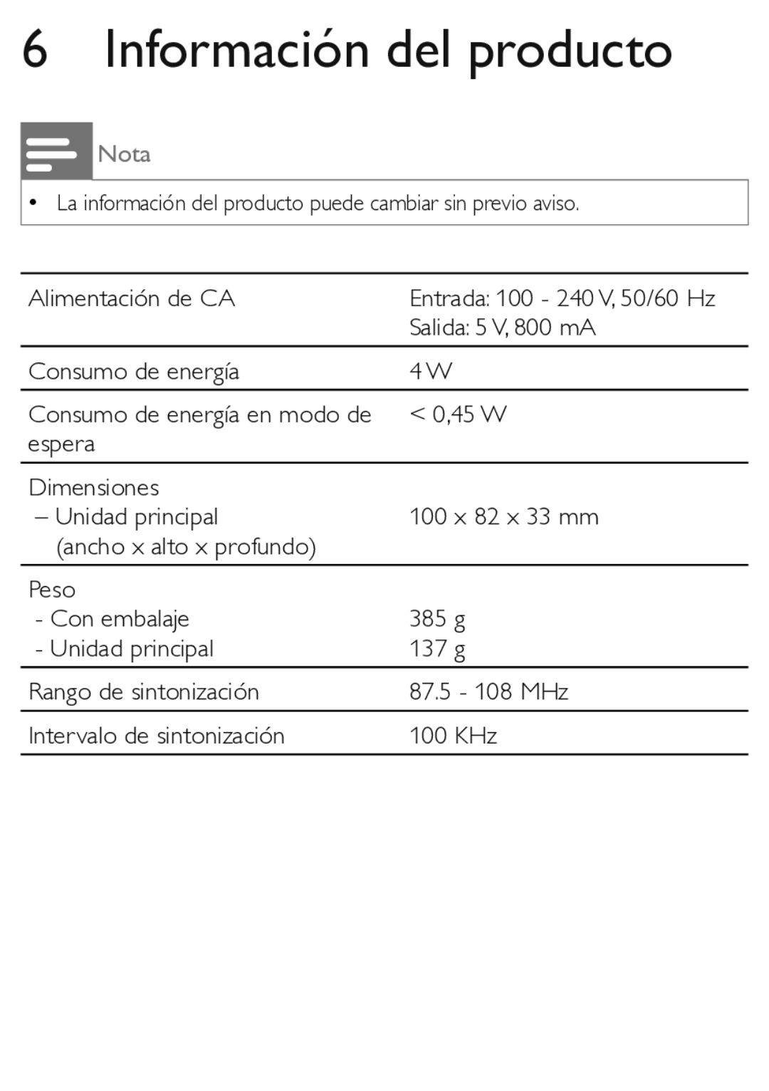 Philips AJL303 quick start Información del producto 