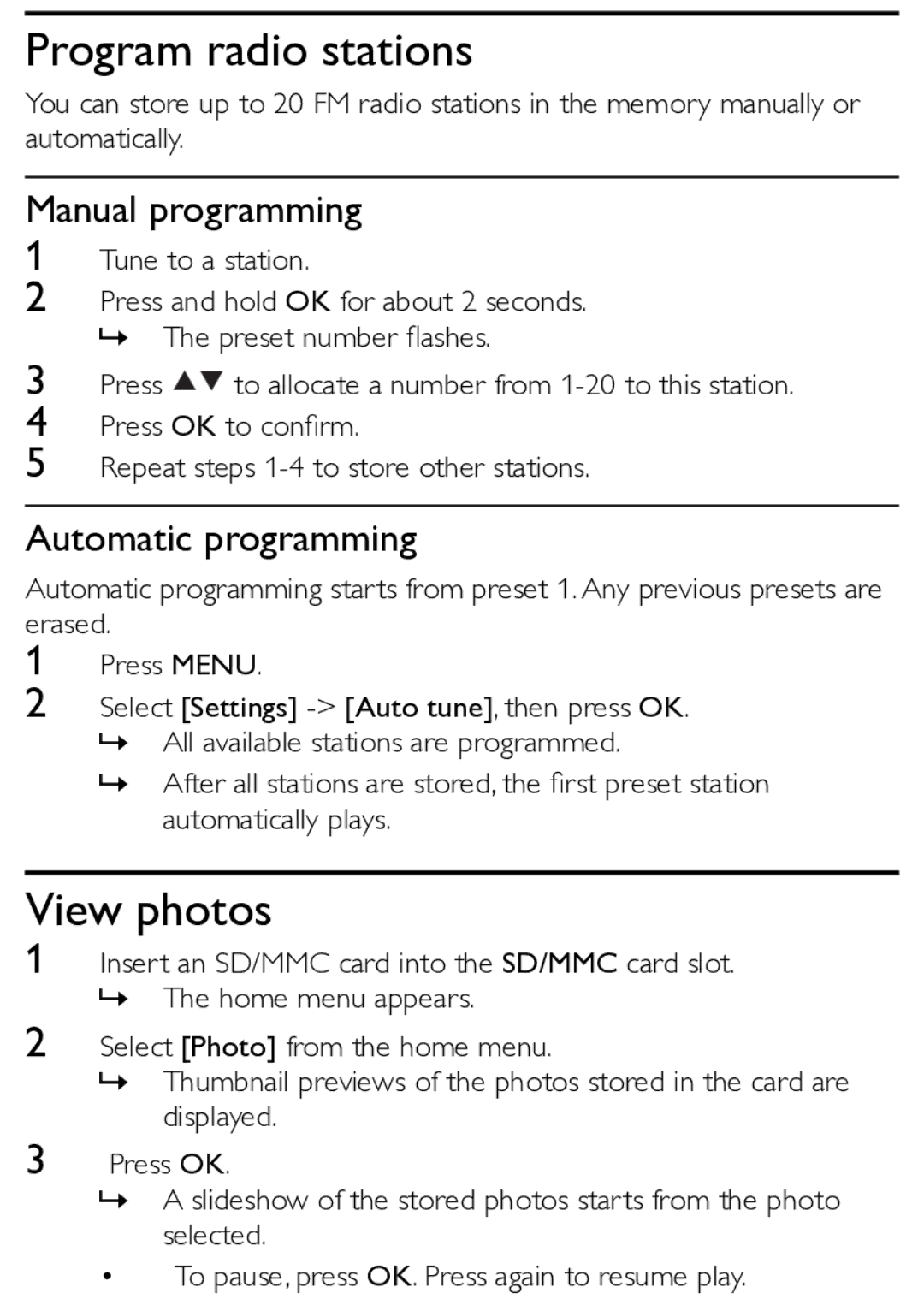 Philips AJL303/12 user manual Program radio stations, View photos 