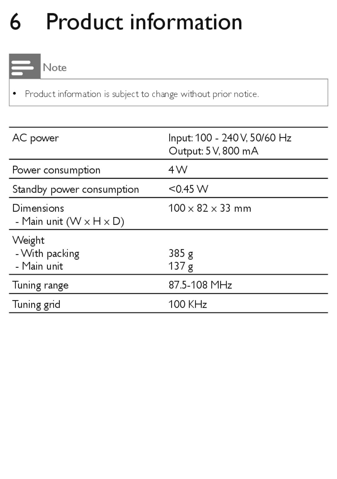 Philips AJL303/37 quick start Product information 