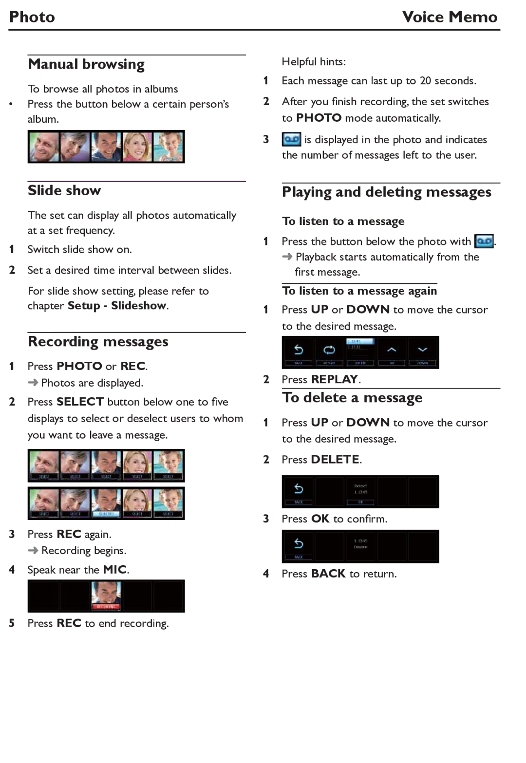 Philips AJL305/12 user manual Photo Voice Memo 