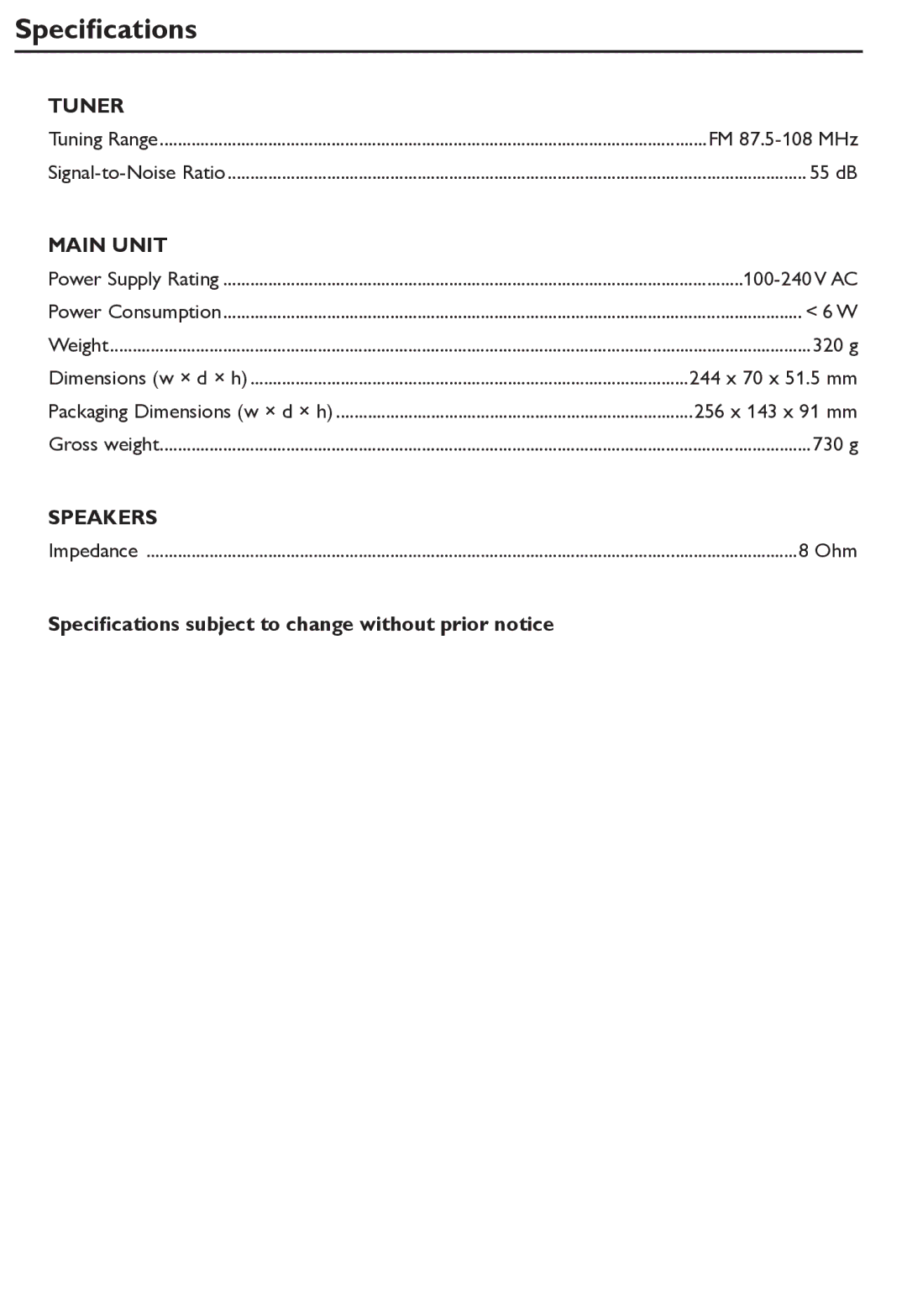 Philips AJL305/12 user manual Speciﬁcations subject to change without prior notice 