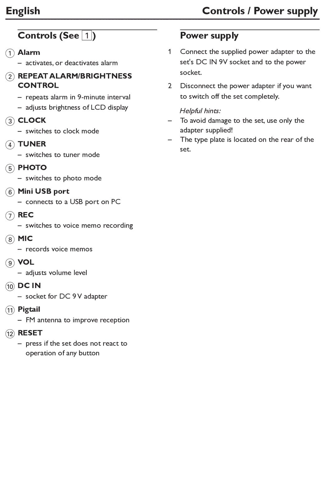 Philips AJL305/12 user manual English, Controls / Power supply, Controls See 