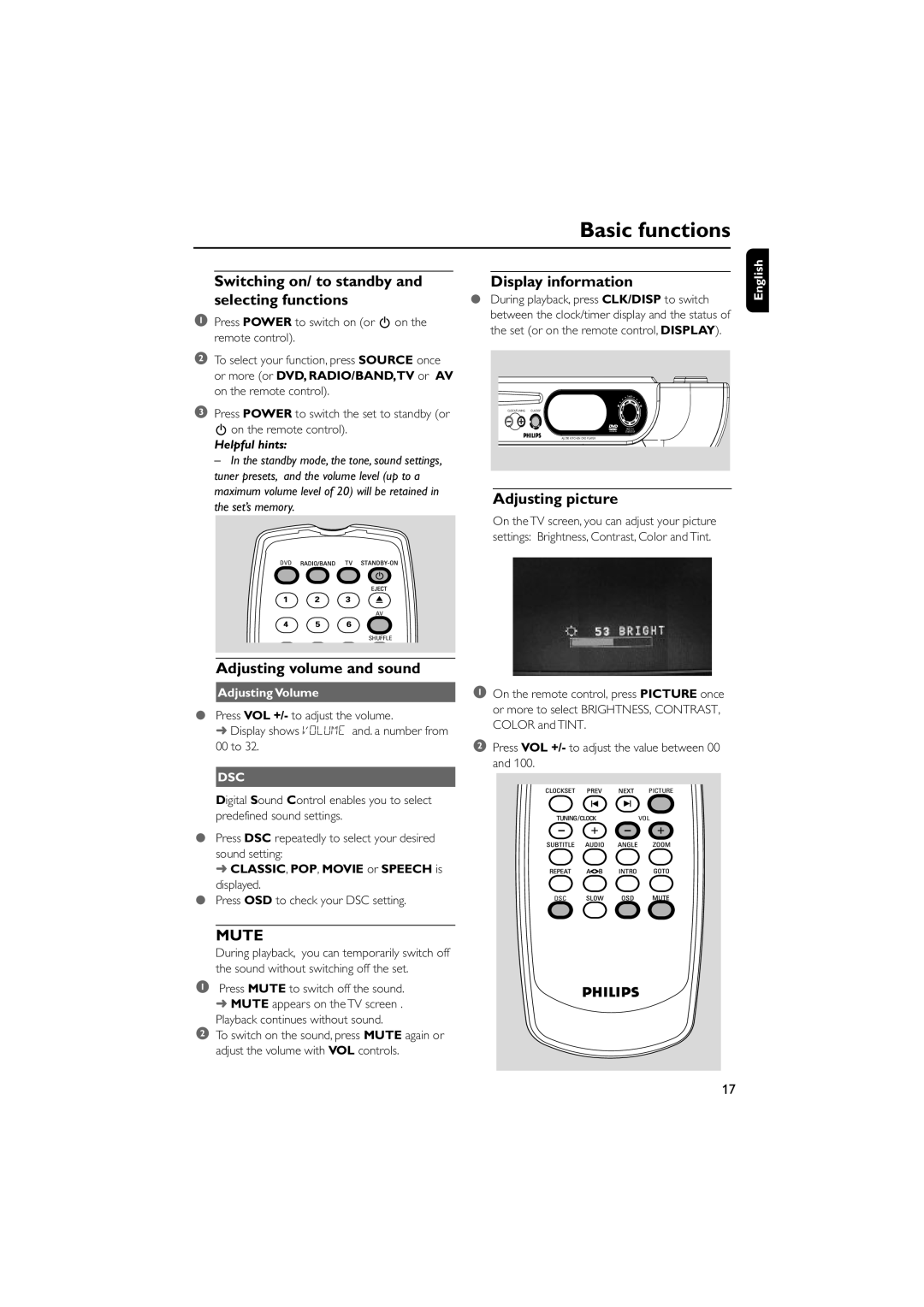 Philips AJL700 quick start Basic functions, Mute 