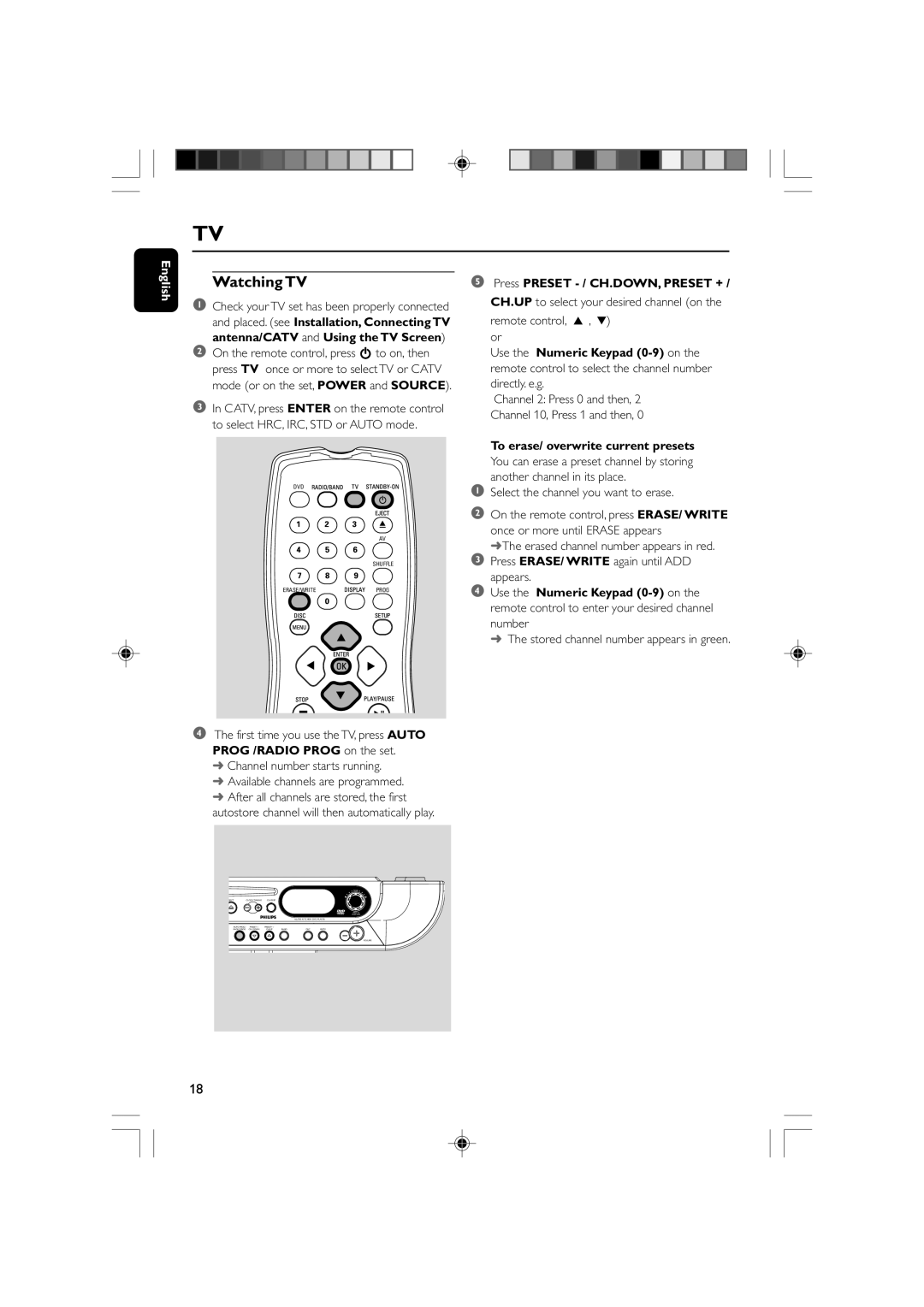 Philips AJL700 quick start Watching TV, To erase/ overwrite current presets 