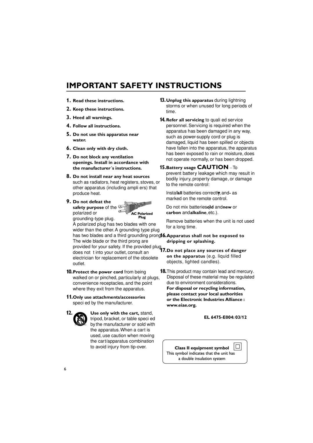 Philips AJL700 quick start Important Safety Instructions 