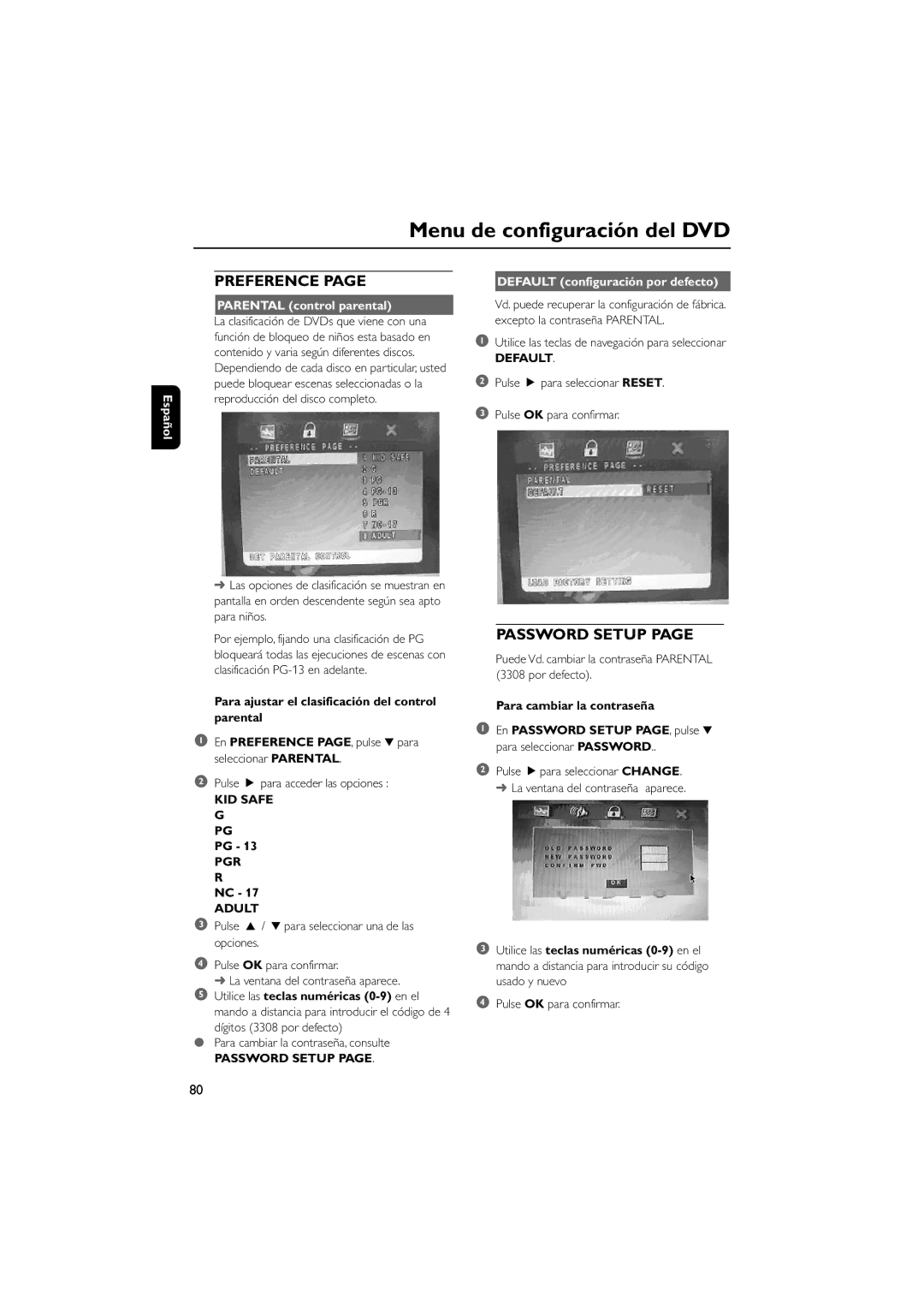 Philips AJL70037 7 quick start Preference, Password Setup 