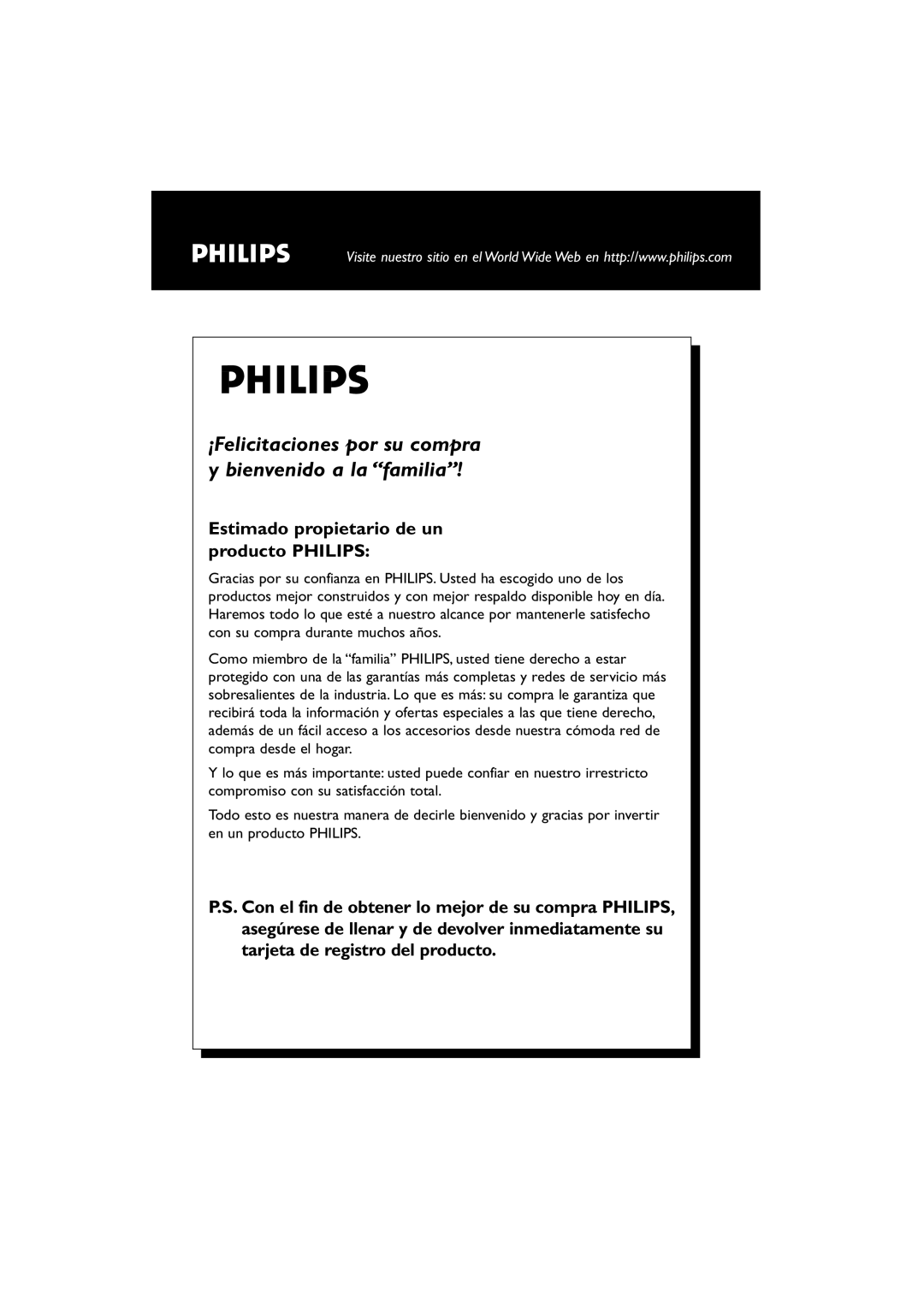 Philips AJL70037 7 quick start ¡Felicitaciones por su compra y bienvenido a la familia 