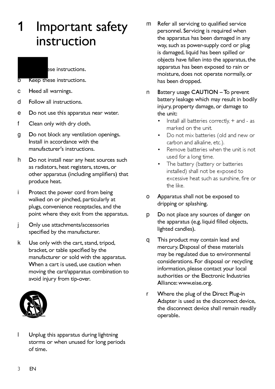 Philips AJT600/37 user manual Important safety instruction 