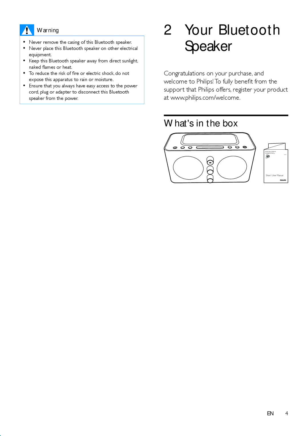 Philips AJT600/37 user manual Your Bluetooth Speaker, Whats in the box 