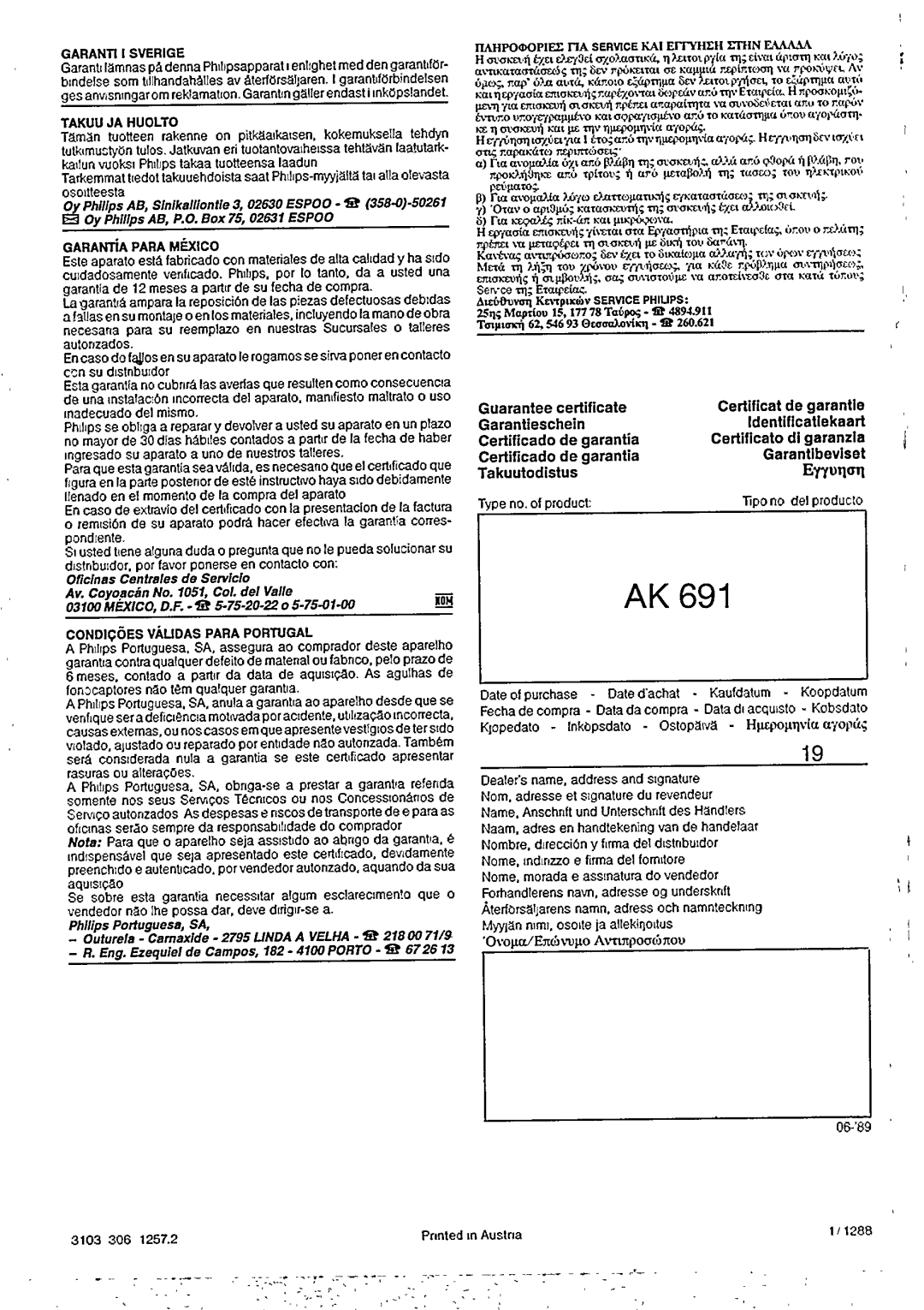 Philips AK 691 manual 