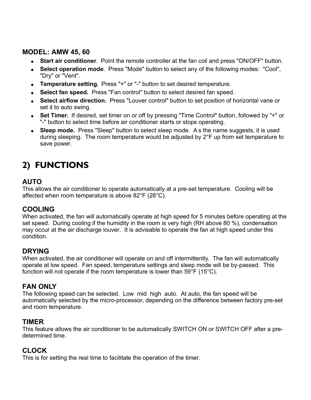 Philips AMW, AMC 60, AMC 45, AMC Series, AMC 30, AMC 25 installation instructions Functions 