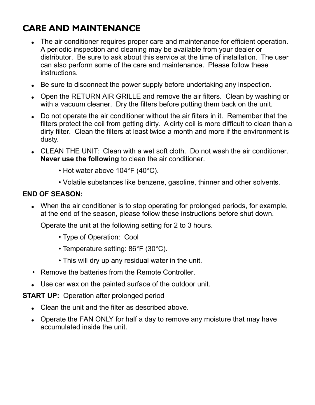 Philips AMC 60, AMW, AMC 45, AMC Series, AMC 30, AMC 25 installation instructions Care and Maintenance, END of Season 