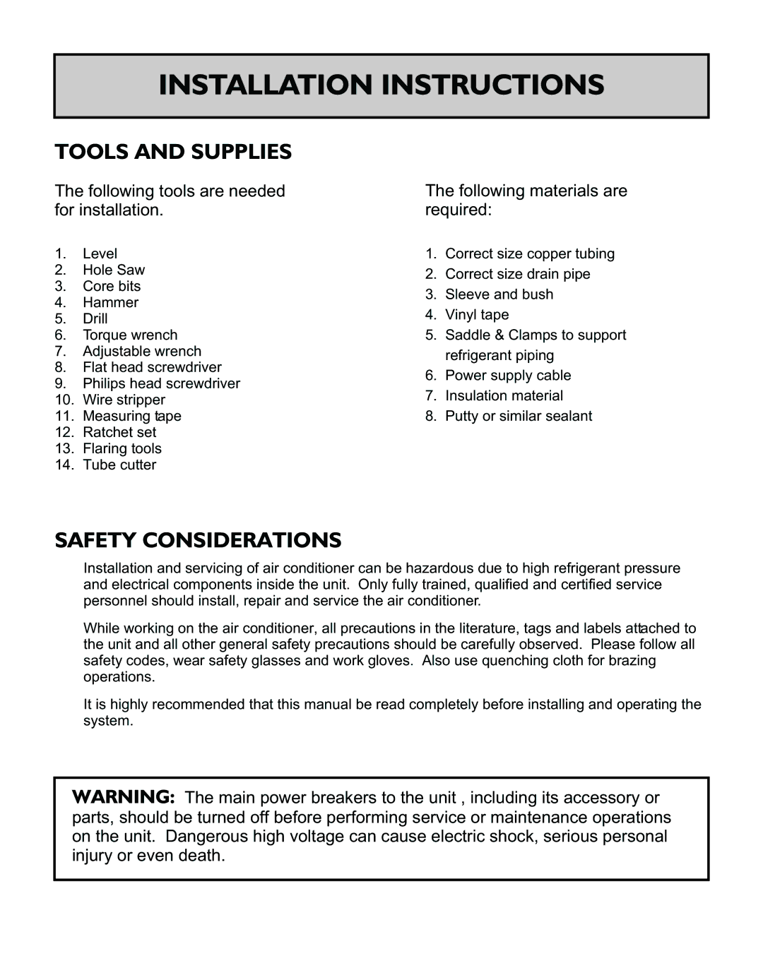 Philips AMC 45, AMW, AMC 60, AMC Series, AMC 30, AMC 25 installation instructions Tools and Supplies, Safety Considerations 