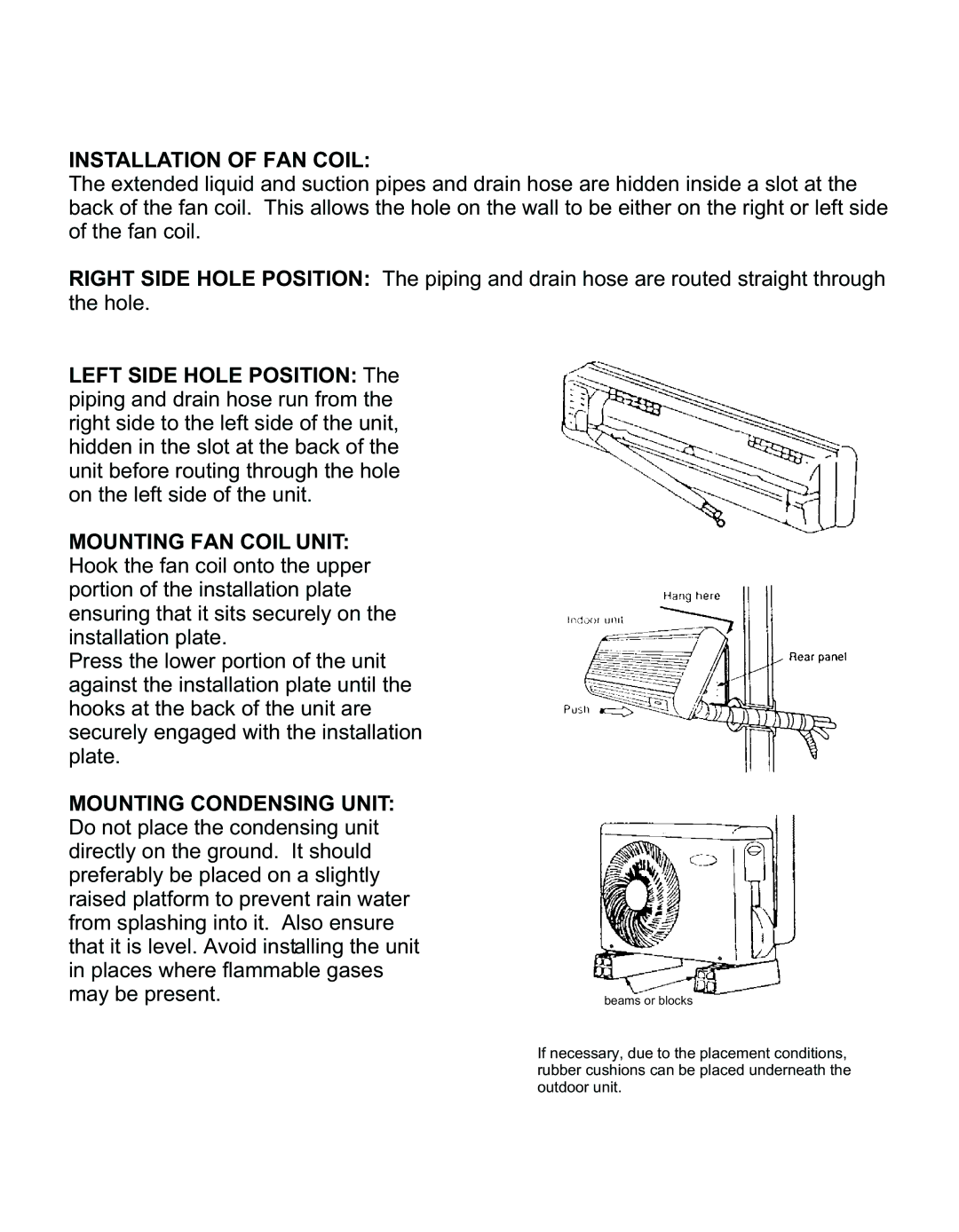 Philips AMW, AMC 60, AMC 45, AMC Series, AMC 30, AMC 25 Installation of FAN Coil, Mounting Condensing Unit 