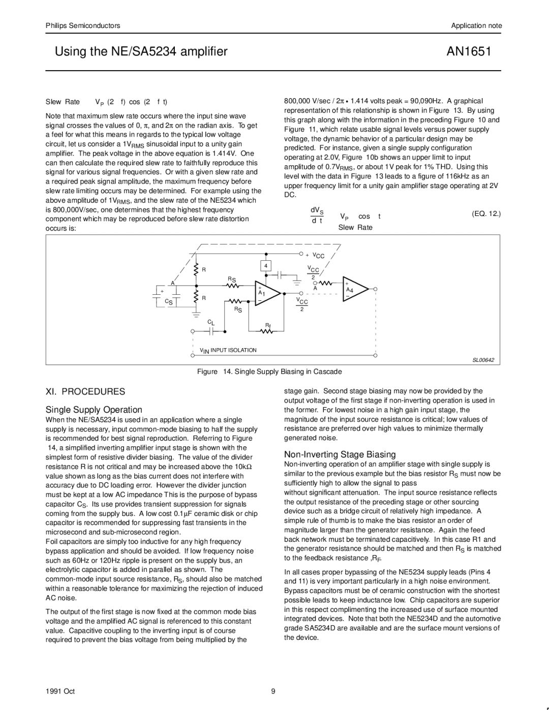 Philips AN1651 manual XI. Procedures, Single Supply Operation, Non-Inverting Stage Biasing 