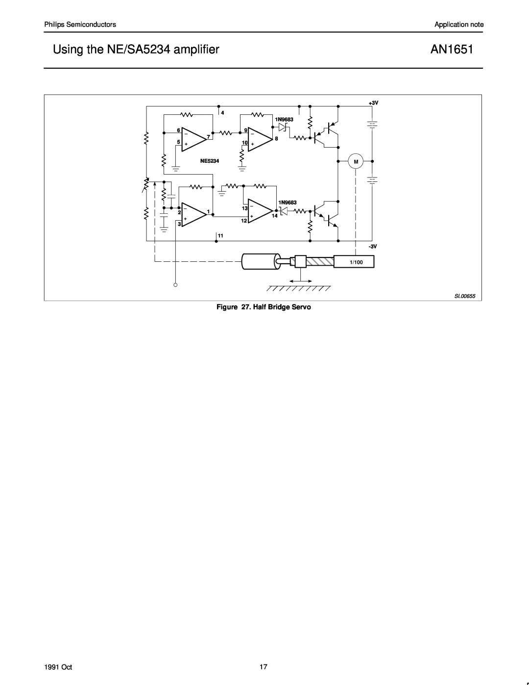 Philips AN1651 manual Half Bridge Servo, Using the NE/SA5234 amplifier, Application note, SL00655 