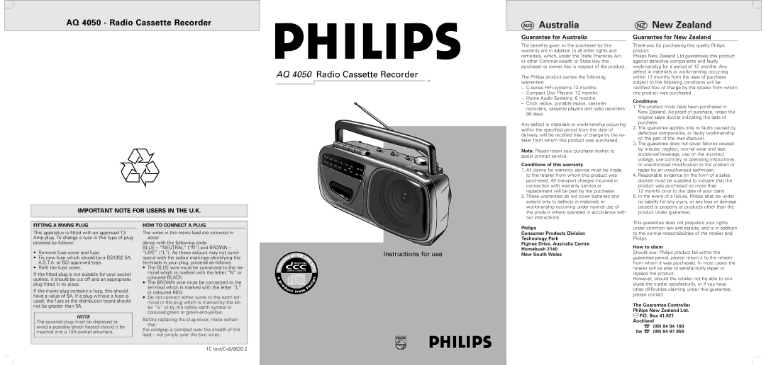 Philips AQ 4050 warranty Fitting a Mains Plug HOW to Connect a Plug, Conditions of this warranty, How to claim 