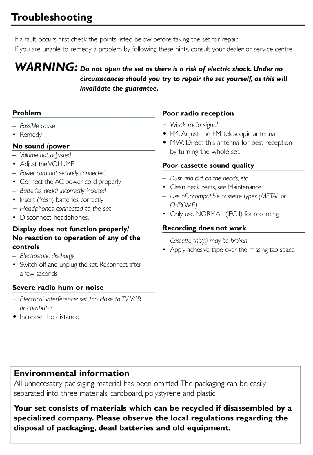 Philips AQ5130 user manual Troubleshooting 