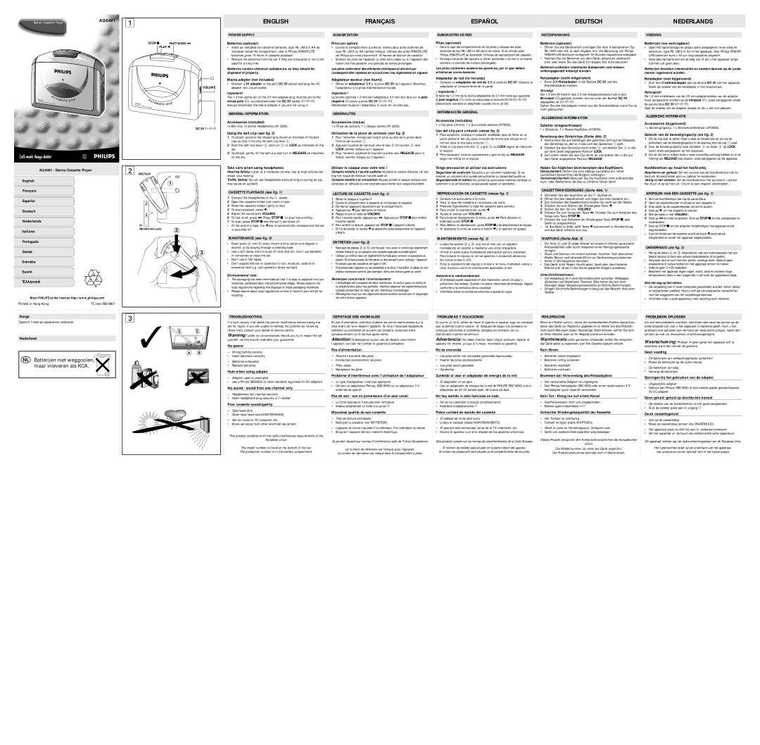 Philips AQ6413/00 manual Power Supply, Alimentation, Suministro DE RED, Netzspannung, Voeding, General Information 