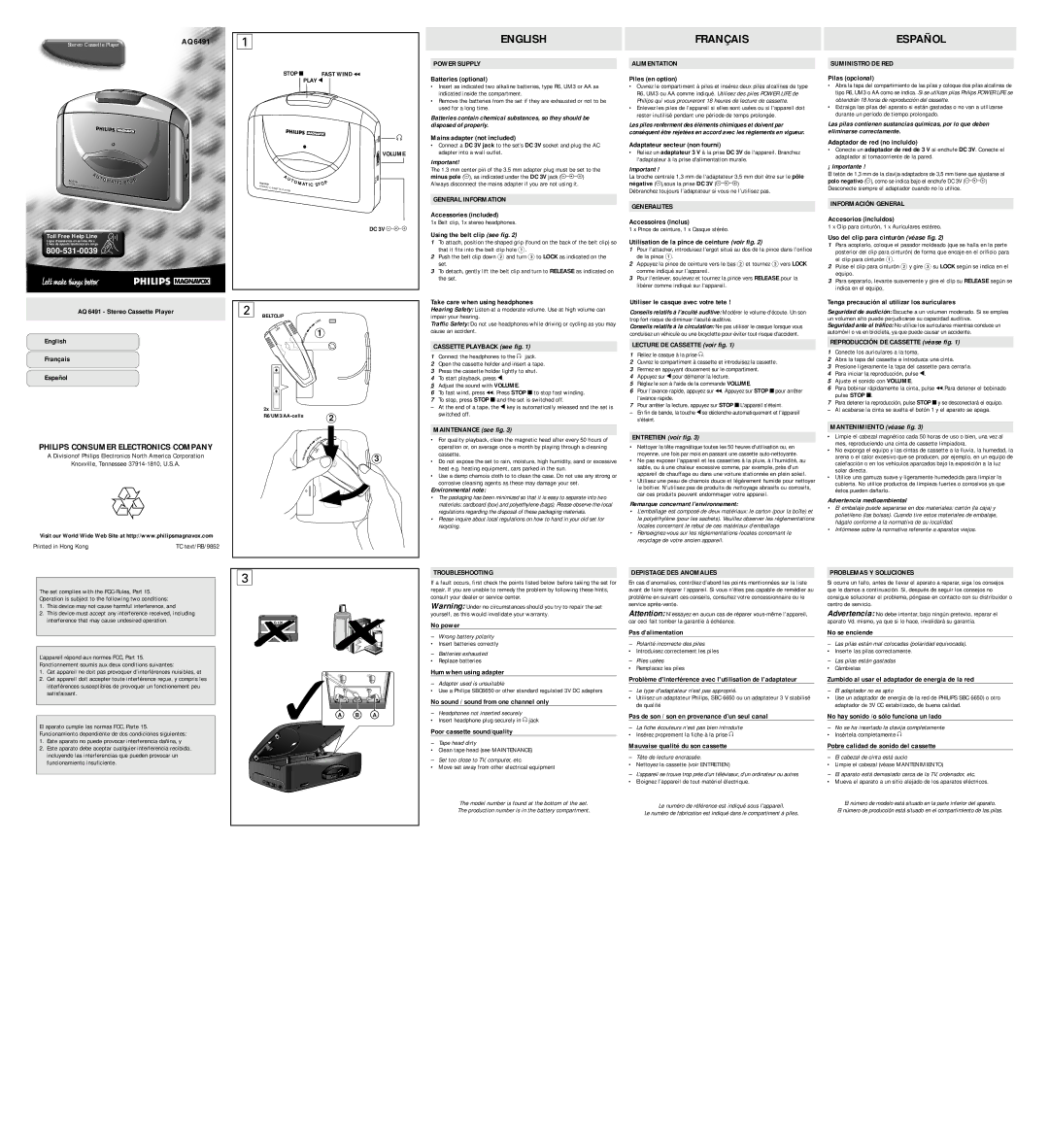 Philips AQ6491 manual Power Supply, Alimentation, Suministro DE RED, General Information, Generalites, Información General 