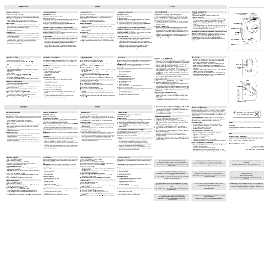 Philips AQ6511/01 Ligação À Corrente, Informações Gerais, USE a SUA Cabeça Quando USA Auscultadores, Manutenção, Underhåll 