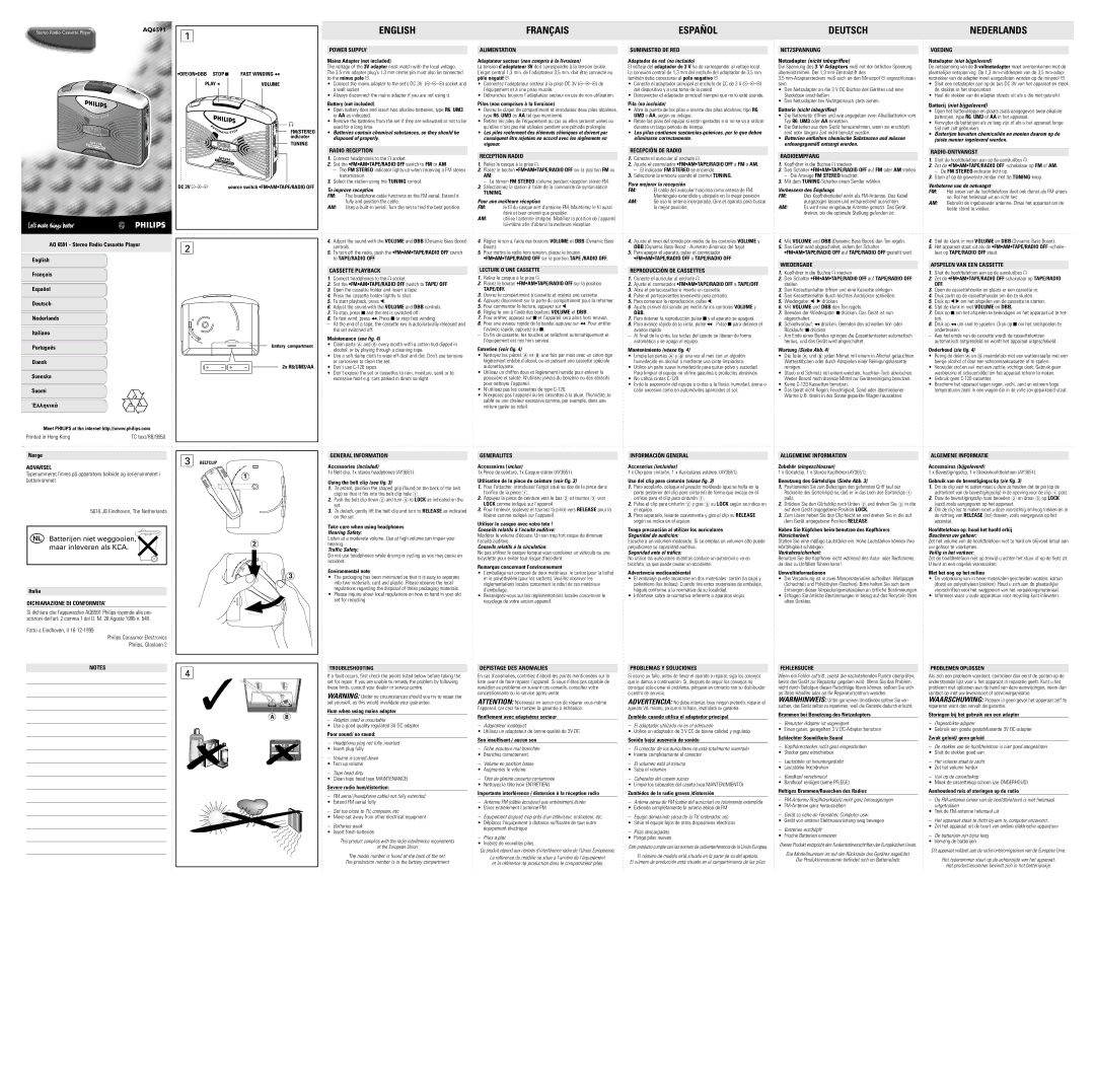 Philips AQ6591/00Z manual Adaptateur secteur non compris à la livraison, Netadapter niet bijgeleverd, To improve reception 