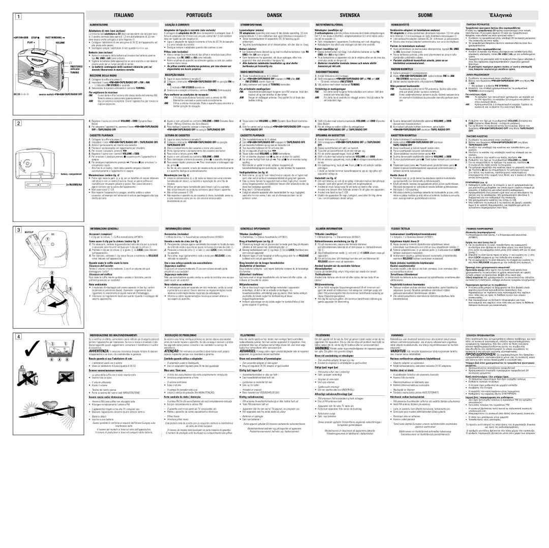 Philips AQ6591/01Z Batteria non inclusa, Per migliorare la ricezione, Pilhas não incluídas, For at forbedre modtagelsen 