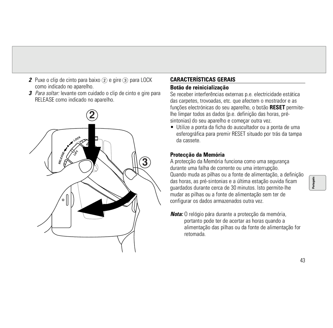 Philips AQ6691/00 manual Características Gerais, Botão de reinicialização, Protecção da Memória 