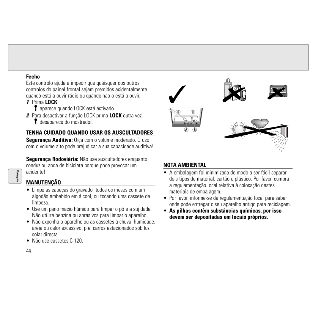 Philips AQ6691/00 Fecho, Prima Lock Aparece quando Lock está activado, Desaparece do mostrador, Manutenção, Nota Ambiental 