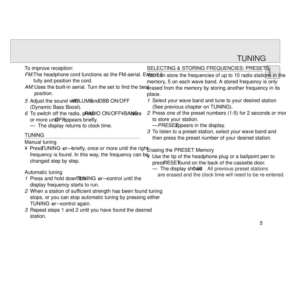 Philips AQ6691/00 manual Tuning, Selecting & Storing Frequencies Presets 