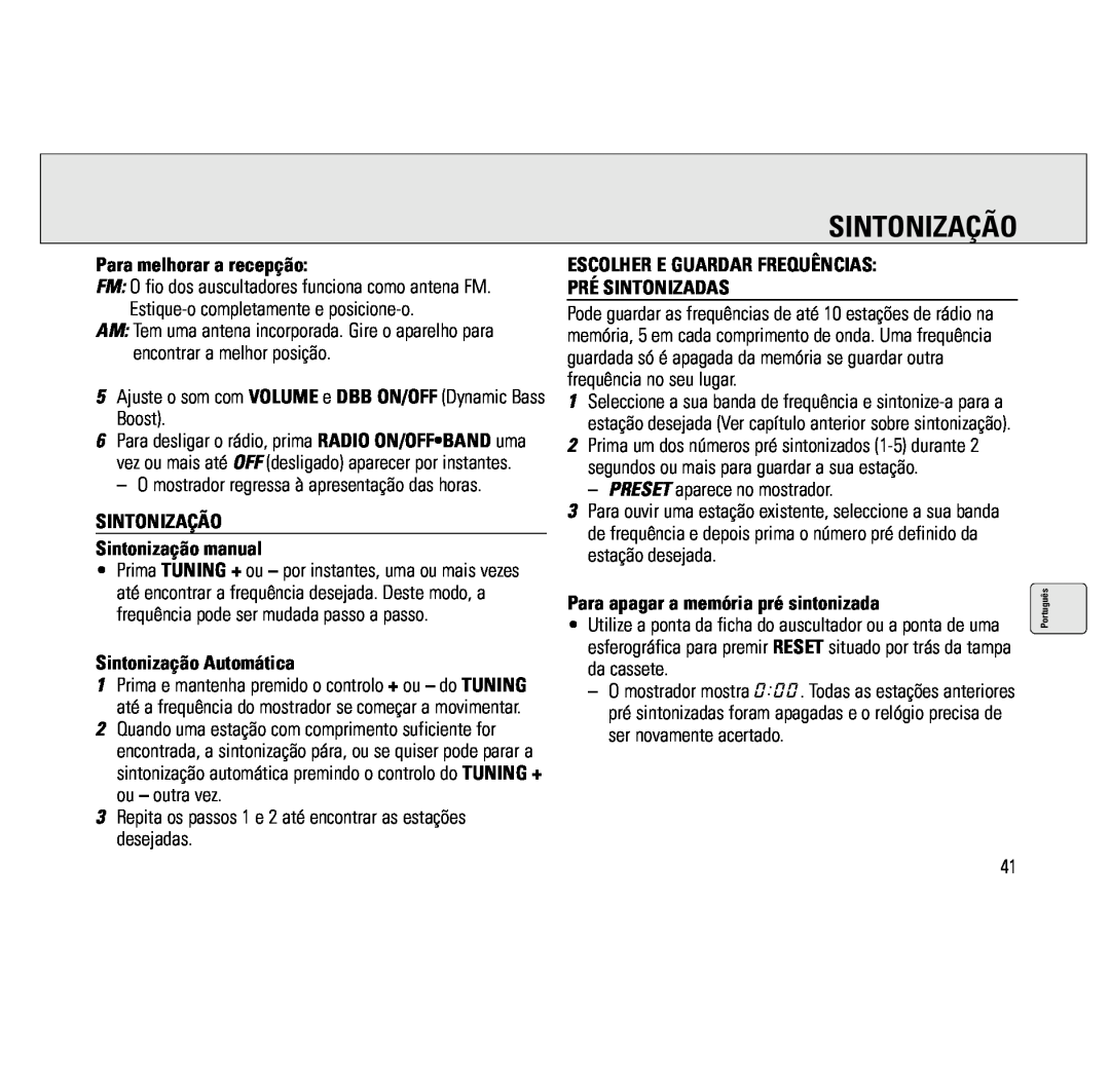 Philips AQ6691/00 Para melhorar a recepção, SINTONIZAÇÃO Sintonização manual, Sintonização Automática 