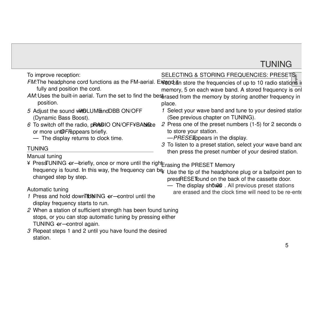 Philips AQ6691/01Z manual Tuning, Selecting & Storing Frequencies Presets 