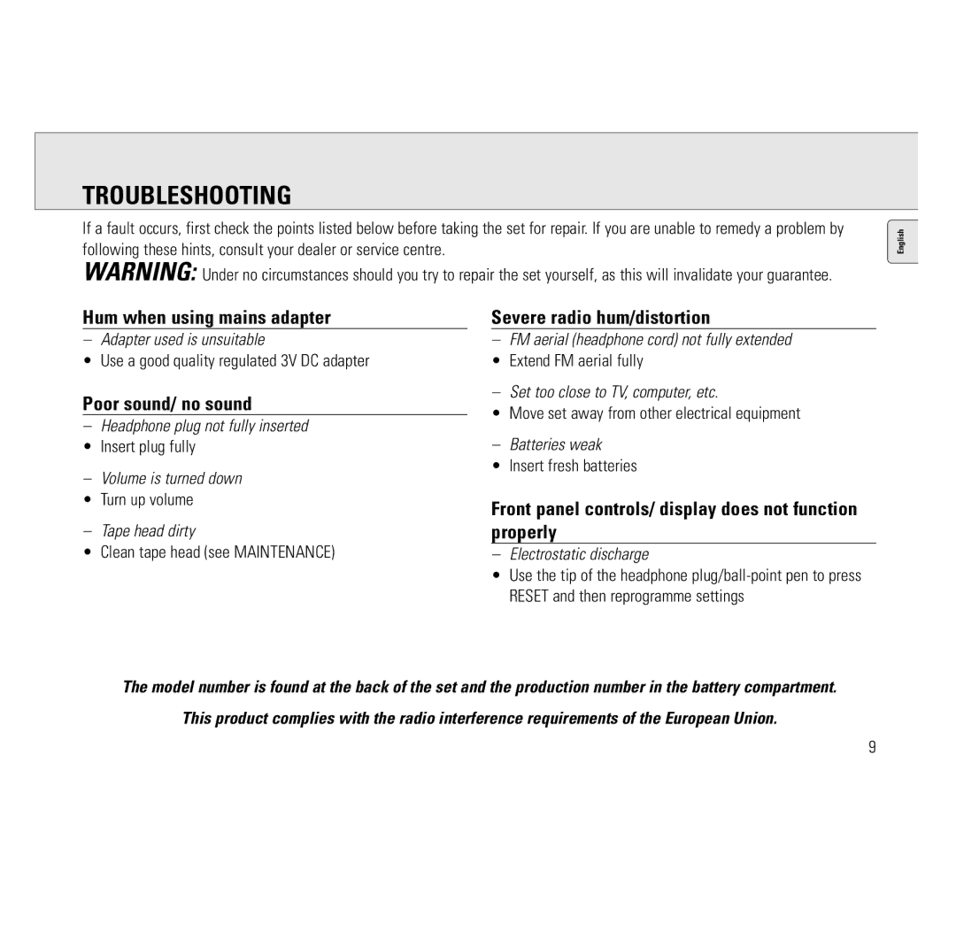 Philips AQ6691/01Z manual Troubleshooting, Poor sound/ no sound 