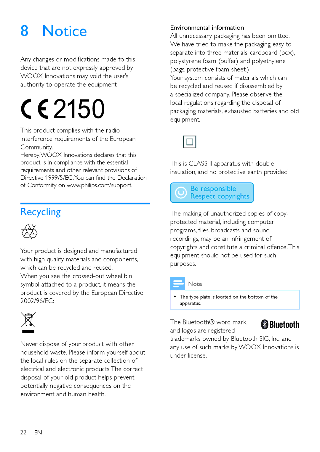 Philips AS111 user manual Recycling, Environmental information 