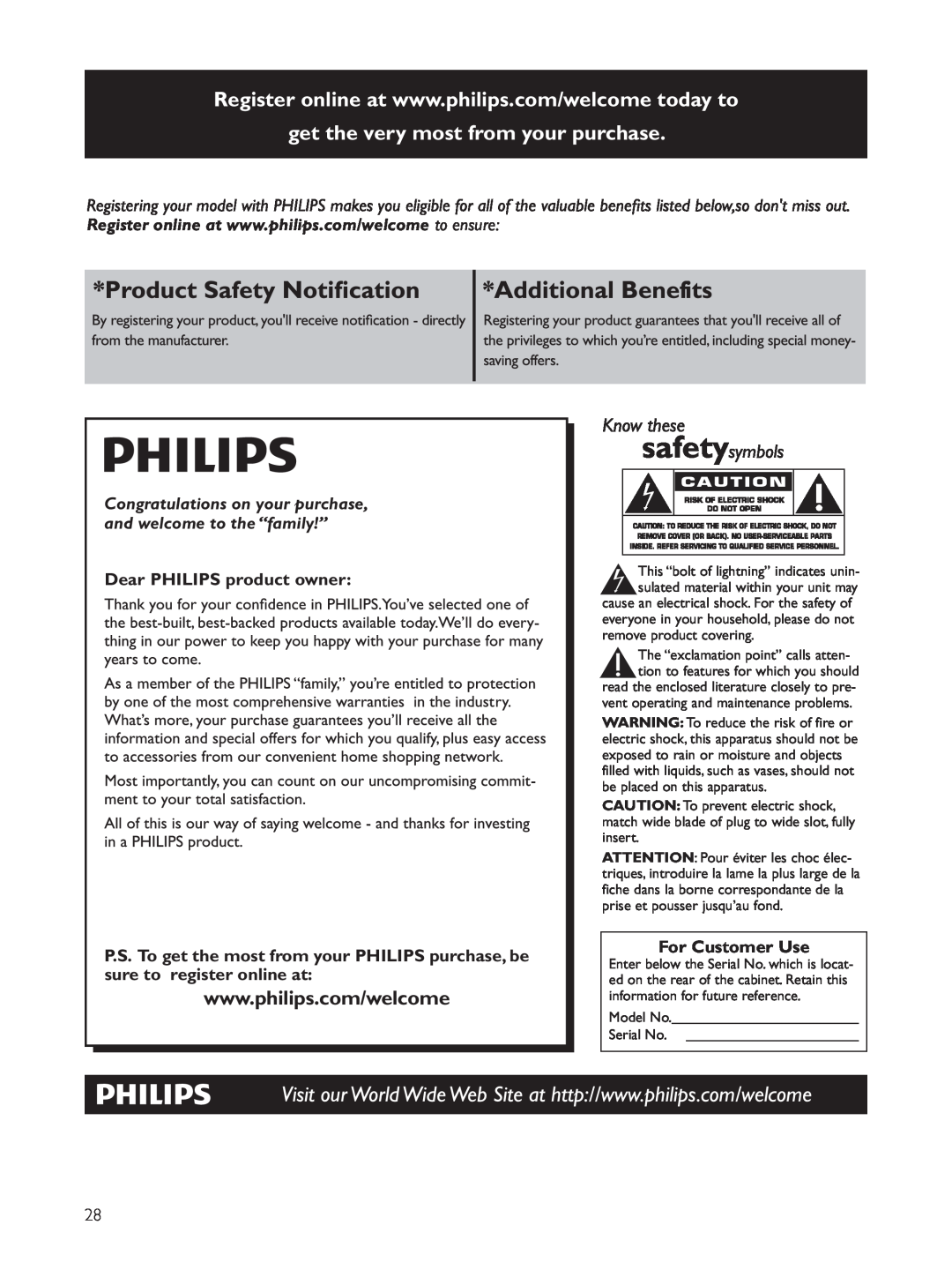 Philips AS140 user manual get the very most from your purchase, Dear PHILIPS product owner 