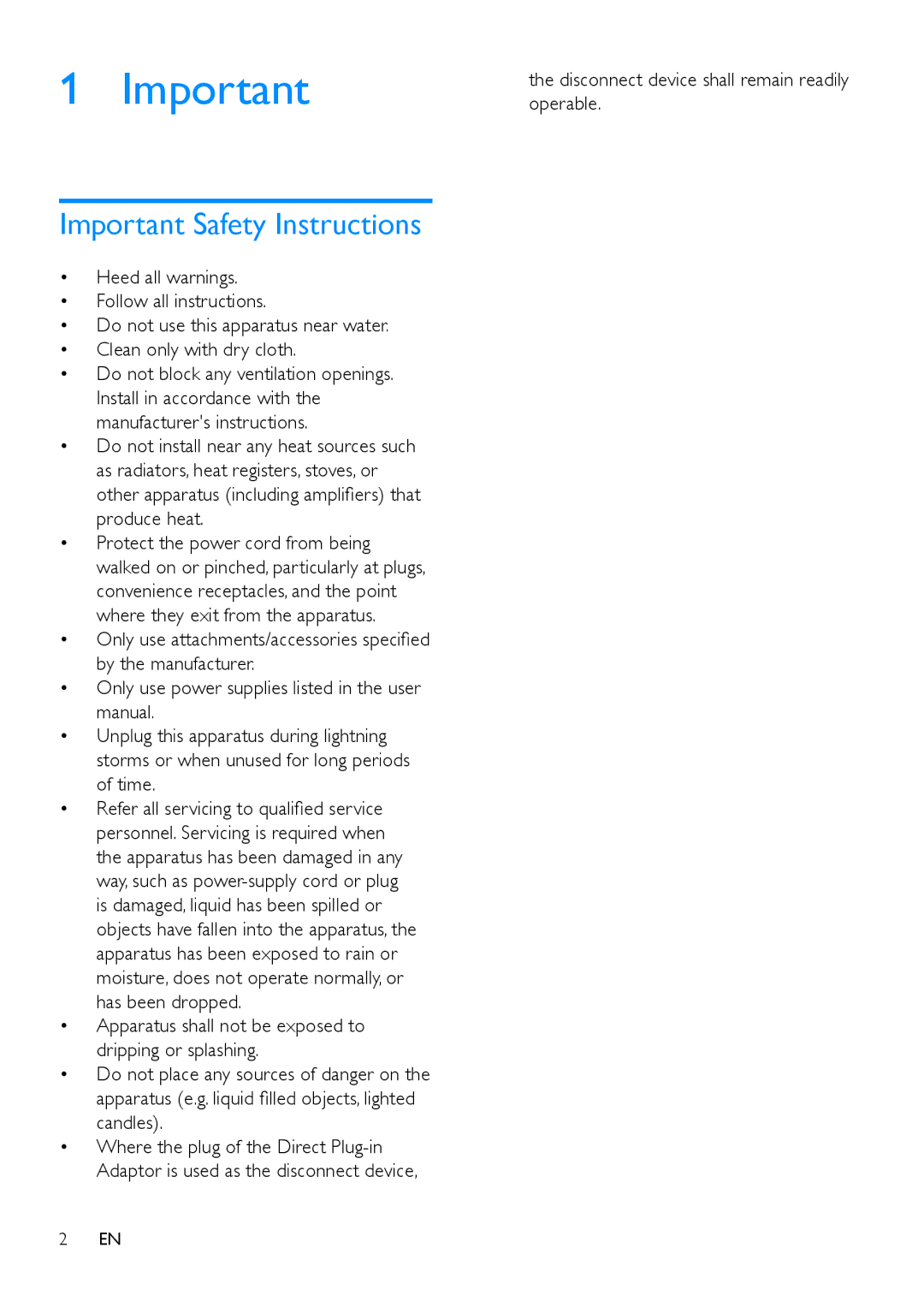 Philips AS170 user manual Important Safety Instructions 